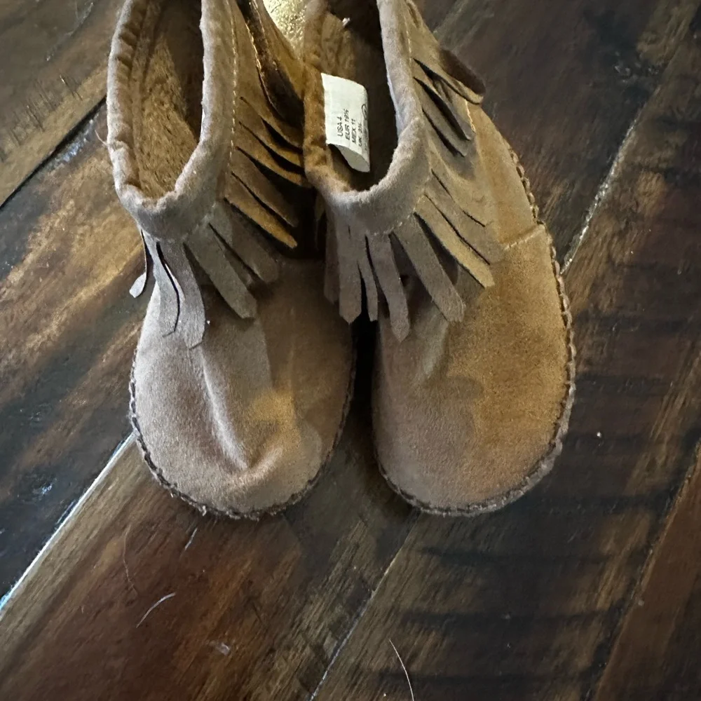 Teeny Toes Toddler Fringe Boots Brown Faux Suede Snap Closure Size 4